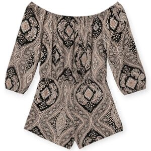 AQUA Off Shoulder Boho Paisley Romper Women Sz Small Festival Fairycore Vacation